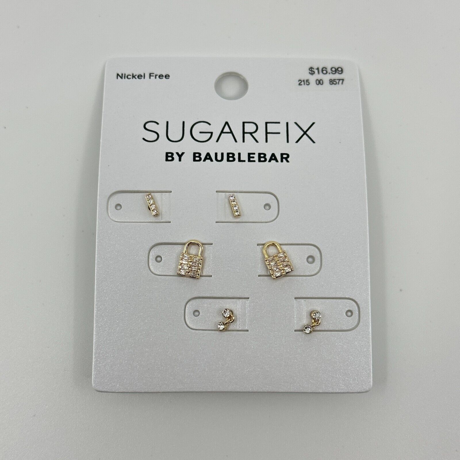 Sugarfix By Baublebar Earrings Set Of 3 Studs Gold Tone Rhinestones Dainty Small 8$
